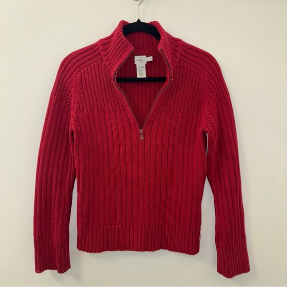 100% cotton Y2K Calvin Klein jeans Red quarter Zip Sweater - Picture 2 of 12